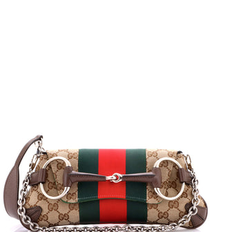 Gucci Horsebit NM Web Chain Clutch GG Canvas Small