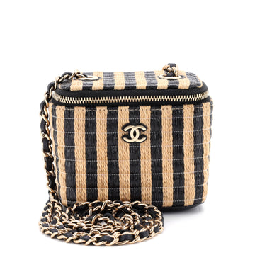 Chanel Classic Vanity Case with Chain Striped Raffia and Jute Mini