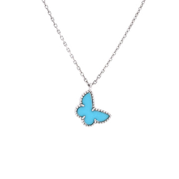 Van Cleef & Arpels Sweet Alhambra Butterfly Pendant Necklace 18K White Gold with Turquoise