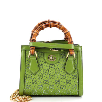 Gucci Diana NM Bamboo Handle Tote Crystal Embellished GG Canvas Mini