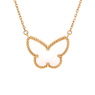 Van Cleef & Arpels Lucky Alhambra Butterfly Pendant Necklace 18K Yellow Gold with Mother of Pearl