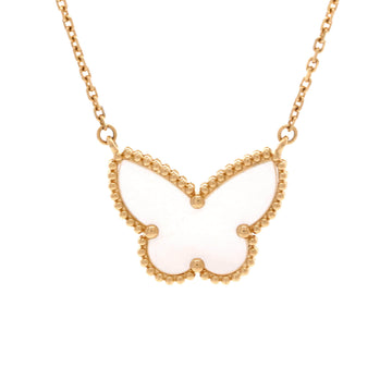 Van Cleef & Arpels Lucky Alhambra Butterfly Pendant Necklace 18K Yellow Gold with Mother of Pearl
