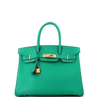 Hermes Birkin Handbag Green Epsom with Gold Hardware 30