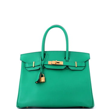 Hermes Birkin Handbag Green Epsom with Gold Hardware 30