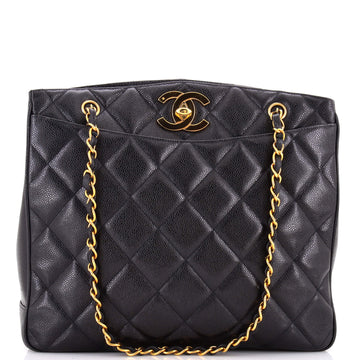 Chanel Vintage CC Lock Pocket Chain Tote Quilted Caviar Large