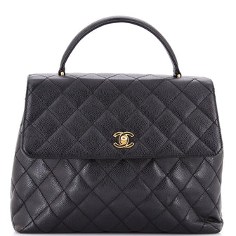 Chanel Vintage Classic Top Handle Flap Bag Quilted Caviar Jumbo