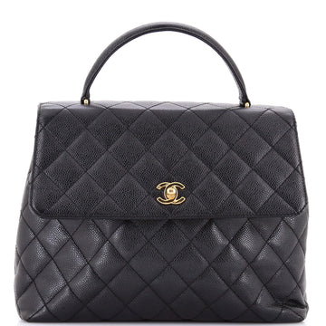 Chanel Vintage Classic Top Handle Flap Bag Quilted Caviar Jumbo