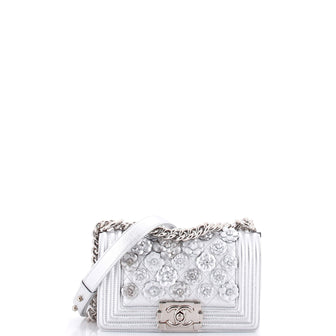Chanel Boy Flap Bag Quilted Lambskin with Camellia Applique Small