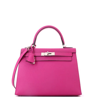 Hermes Kelly Handbag Pink Epsom with Palladium Hardware 28