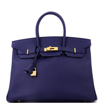 Hermes Birkin Handbag Blue Epsom with Gold Hardware 35