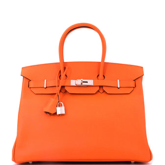 Hermes Birkin Handbag Orange Epsom with Palladium Hardware 35