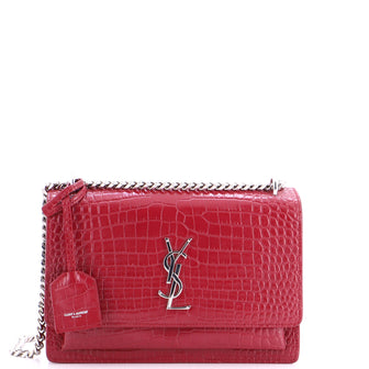 Saint Laurent Sunset Crossbody Bag Crocodile Embossed Leather Medium