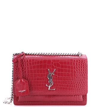 Saint Laurent Sunset Crossbody Bag Crocodile Embossed Leather Medium