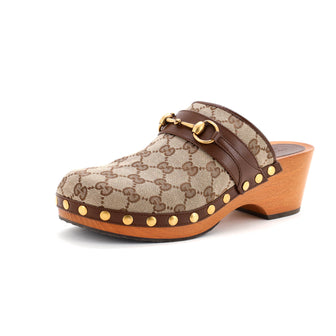 Gucci Women's Stann Horsebit Clogs GG Canvas with Leather
