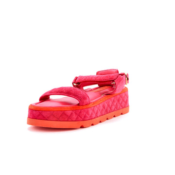 Chanel Women's Velcro Platform Sandals Quilted Suede