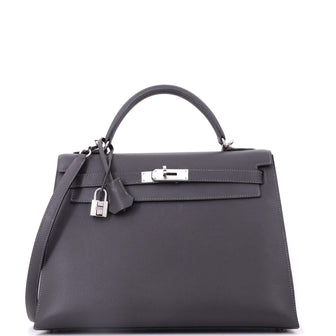 Hermes Kelly Handbag Grey Epsom with Palladium Hardware 32