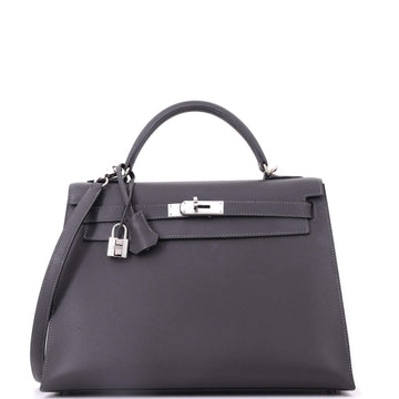 Hermes Kelly Handbag Grey Epsom with Palladium Hardware 32