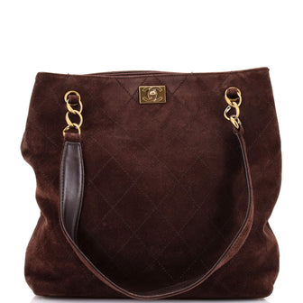 Chanel Vintage Stitched CC Tote Suede Medium