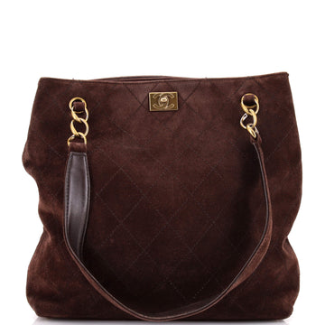 Chanel Vintage Stitched CC Tote Suede Medium