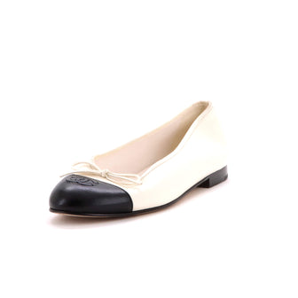 Chanel Women's CC Cap Toe Bow Ballerina Flats Leather