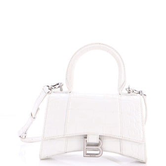 Balenciaga Hourglass Top Handle Bag Crocodile Embossed Leather XS