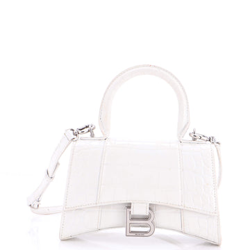 Balenciaga Hourglass Top Handle Bag Crocodile Embossed Leather XS
