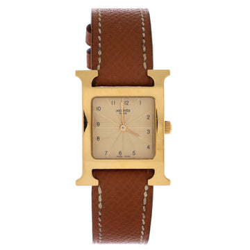 Hermes Heure H Quartz Watch Plated Metal and Leather 21