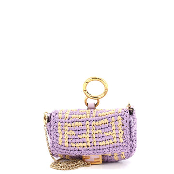 Fendi Chain Baguette Charm Bag Zucca Raffia Nano
