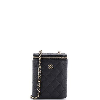 Chanel Vertical Classic Vanity Case with Chain Quilted Caviar Small