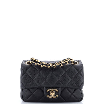 Chanel Textured CC Classic Single Flap Bag Quilted Caviar Mini