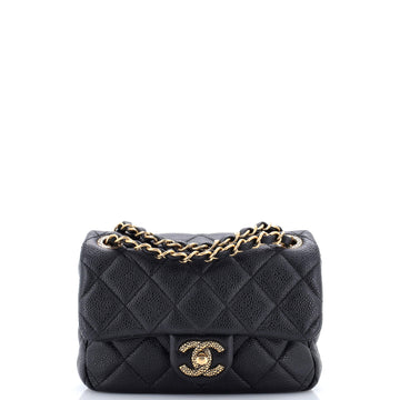 Chanel Textured CC Classic Single Flap Bag Quilted Caviar Mini