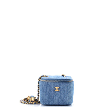 Chanel Pearl Crush Vanity Case with Chain Quilted Denim Mini