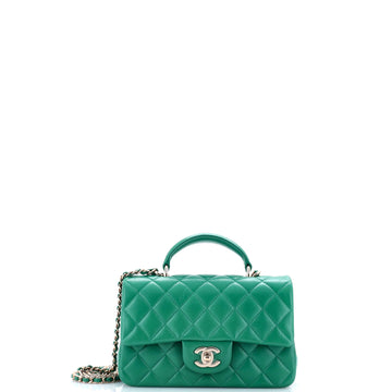 Chanel Classic Single Flap Top Handle Bag Quilted Lambskin Mini