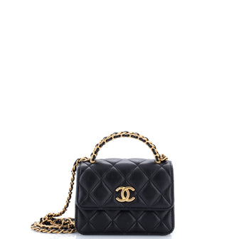 Chanel Woven Top Handle CC Flap Clutch on Chain Quilted Lambskin Small