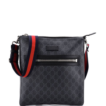Gucci Web Strap Front Zip Messenger Bag GG Coated Canvas Medium