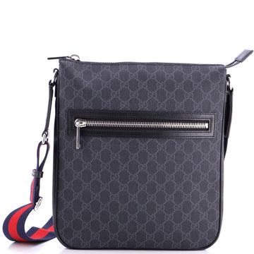 Gucci Web Strap Front Zip Messenger Bag GG Coated Canvas Medium