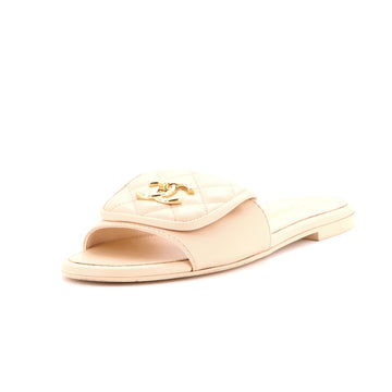 Chanel Women's CC Turnlock Slide Sandals Quilted Leather