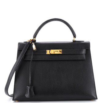 Hermes Kelly Handbag Black Ardennes with Gold Hardware 32