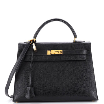 Hermes Kelly Handbag Black Ardennes with Gold Hardware 32