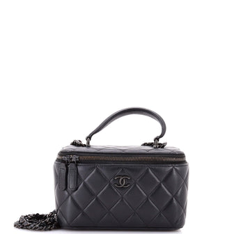 Chanel So Black Top Handle Vanity Case with Chain Quilted Lambskin Small