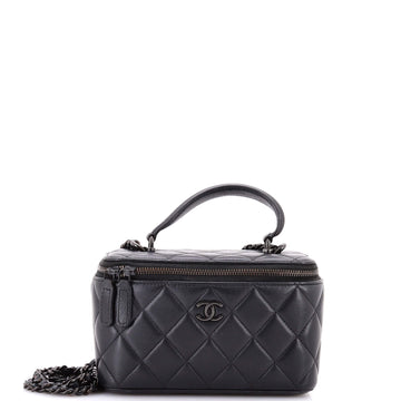 Chanel So Black Top Handle Vanity Case with Chain Quilted Lambskin Small