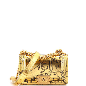 Chanel Boy Flap Bag Graffiti Crocodile Embossed Calfskin Small
