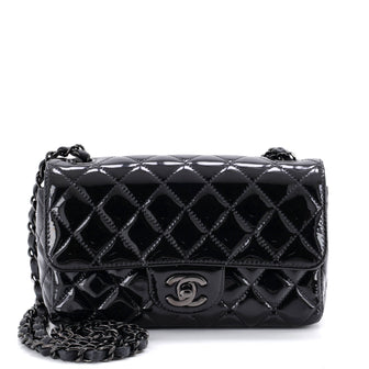 Chanel So Black Classic Single Flap Bag Quilted Patent Mini