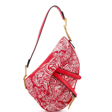 Christian Dior Toile De Jouy Saddle Bag Embroidered Canvas Medium