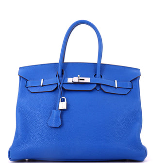 Hermes Birkin Handbag Blue Clemence with Palladium Hardware 35