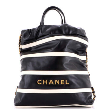Chanel 22 Chain Backpack Striped Shiny Calfskin Medium