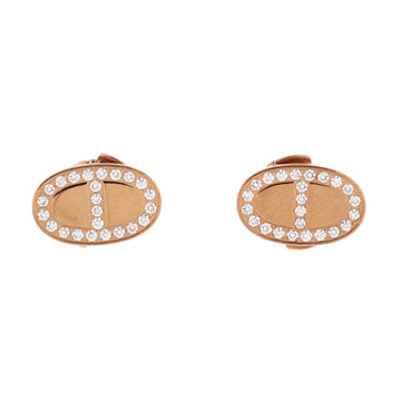 Hermes Chaine d'Ancre Contour Stud Earrings 18K Rose Gold and Diamonds