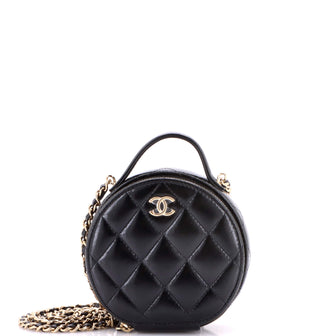 Chanel Handle with Care Round Vanity Case with Chain Quilted Lambskin Small