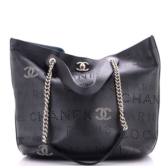 Chanel Logo Eyelets Shopping Tote Perforated Calfskin Medium