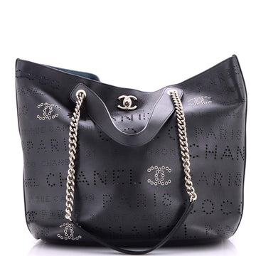 Chanel Logo Eyelets Shopping Tote Perforated Calfskin Medium